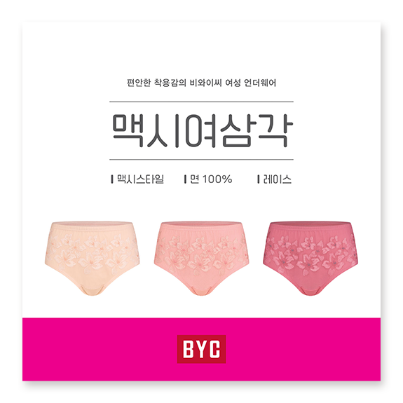 비와이씨 BYC 플라워 자수 레이스 맥시 여성 삼각팬티 3매입 WCR5541 - 상품 이미지