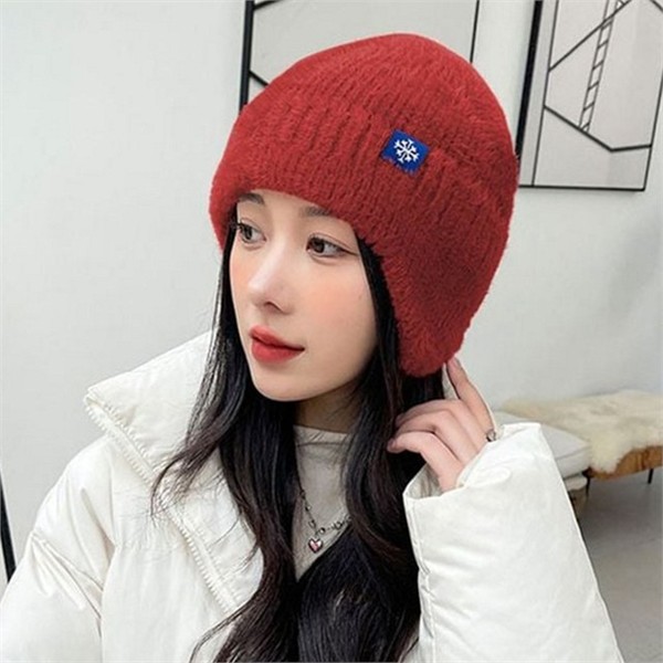 기모 여성 비니 모자 방한 귀달이 비니 겨울 안감 - 상품 이미지