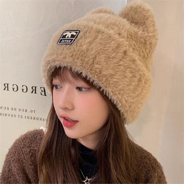 두꺼운 여성 털 비니 귀여운 여성 겨울 방한 패션 - 상품 이미지