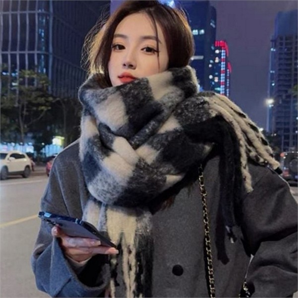 캐시미어 여성 머플러 체크 목도리 빅사이즈 두툼한 데일리