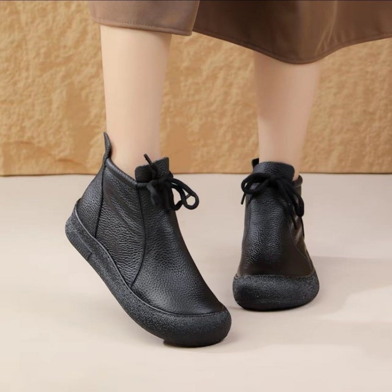 여성 레이스업 앵클부츠 편한 가죽 숏부츠 워커 겨울 이미지 7
