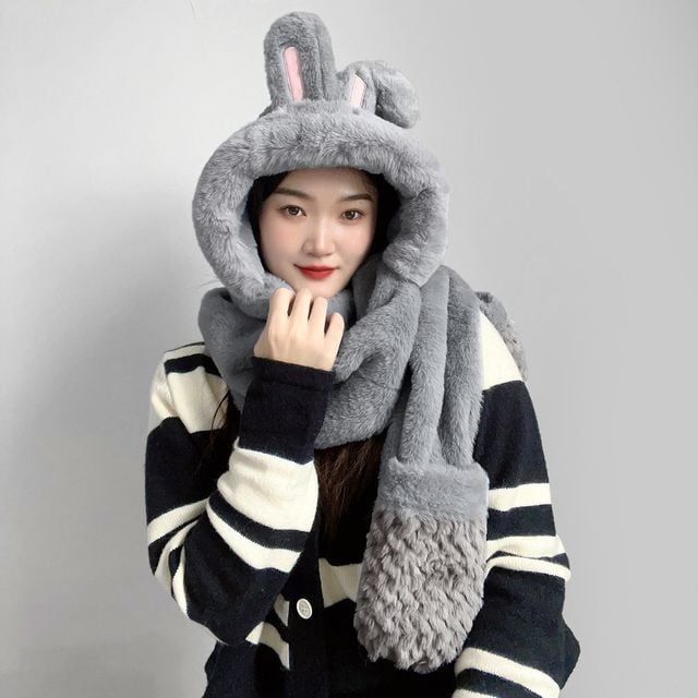 장갑목도리 모자목도리 그레이 일체형목도리 - 상품 이미지