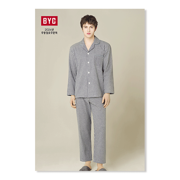 비와이씨 BYC 면100 기모 잔체크 남성 긴팔 잠옷 상하세트 NCG1210 - 상품 이미지