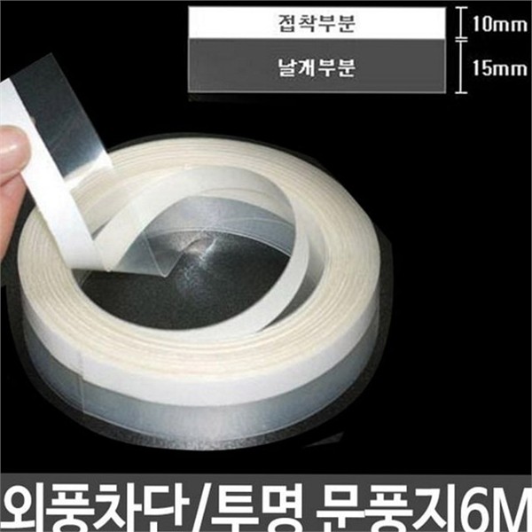 바람막이 외풍 차단 문풍지 6M 방한 방풍 창문 틈막이 투명 - 상세 이미지 2