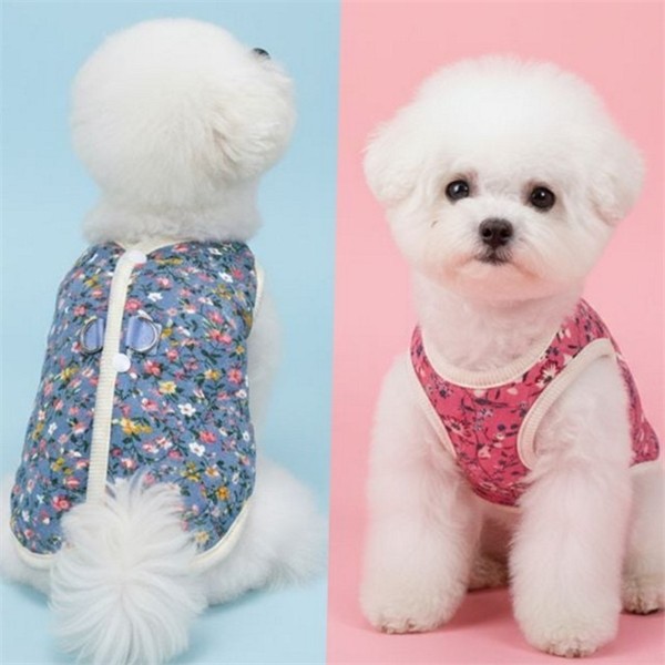 따뜻한 강아지 꽃무늬 조끼 귀여운 강아지 누빔 조끼 반려동물 겨울 - 메인 이미지