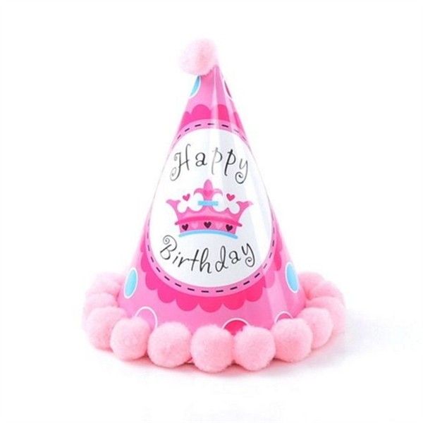 고깔 왕관 생일 파티 모자 솜 방울 생일 파티 모자 - 메인 이미지