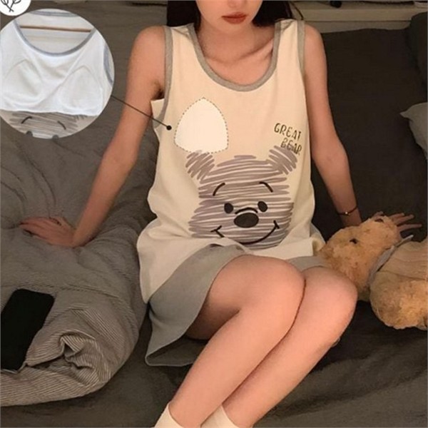 이지웨어 여성 잠옷 파자마 여성 홈 웨어 투피스 여름 민소매 - 메인 이미지
