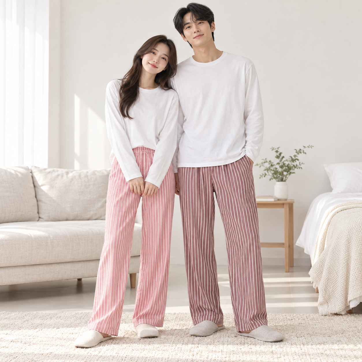 SOLO 솔로 국산 클래식 스트라이프 커플 9부 잠옷바지 홈웨어 - 메인 이미지