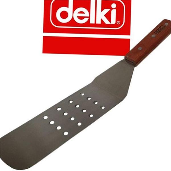 넓은 사각 뒤집개 나무 손잡이 뒤집개 타공 철판 조리용 바베큐 - 메인 이미지