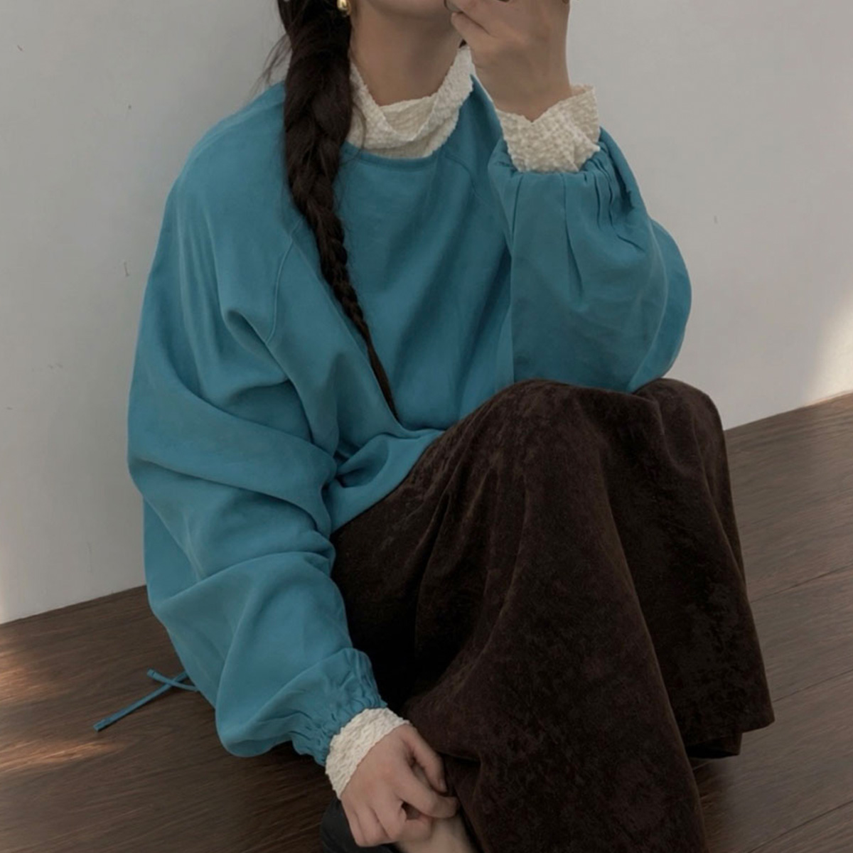 어토프 라이 스트링 블라우스 아방 나그랑 긴팔 큐브라 블라우스 (3c) - 상품 이미지