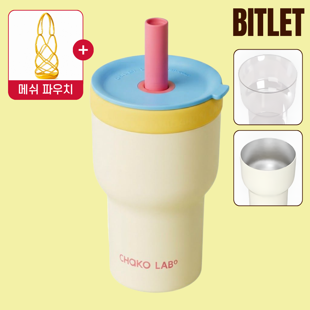 [정품] 차코랩 2in1 텀블러 CHAKOLAB 보온 보냉 빨대 316스텐 차량용 620ml, 블루로즈 (2중컵+메쉬파우치 증정) - 상품 이미지