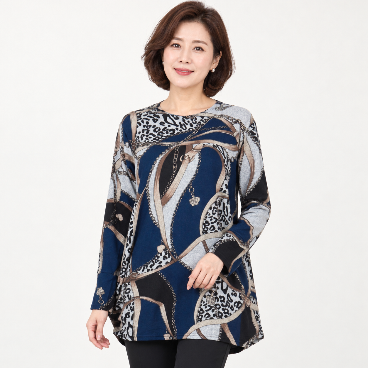 파파 여성 엄마옷 호피체인 셔링티 - 메인 이미지