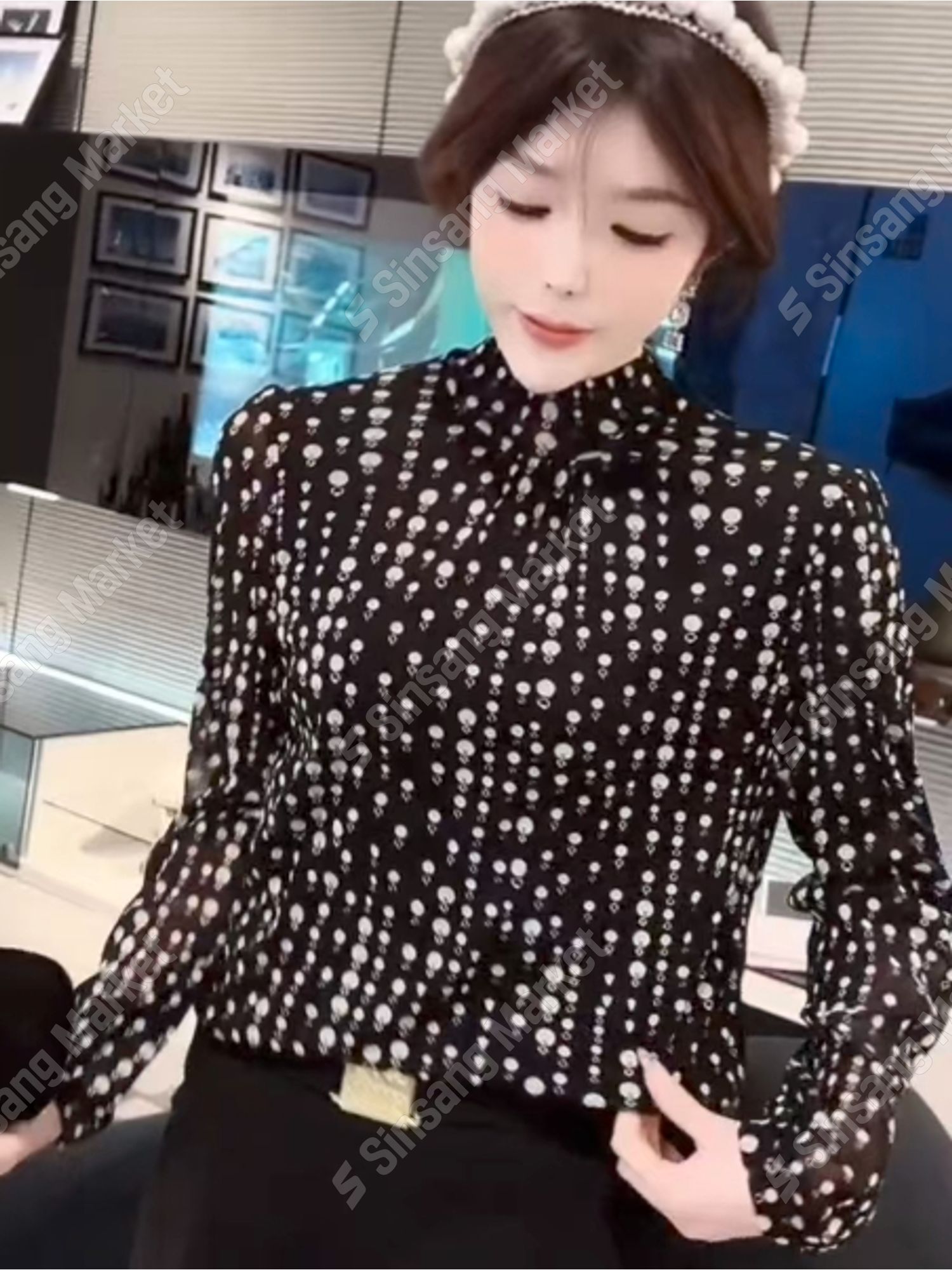파파 간절기 엄마옷 망사시보리 스판 블라우스 - 상세 이미지 2