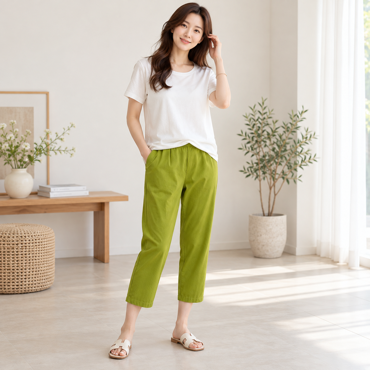파파 여름 여성 인견 베이직9부 팬츠 - 메인 이미지