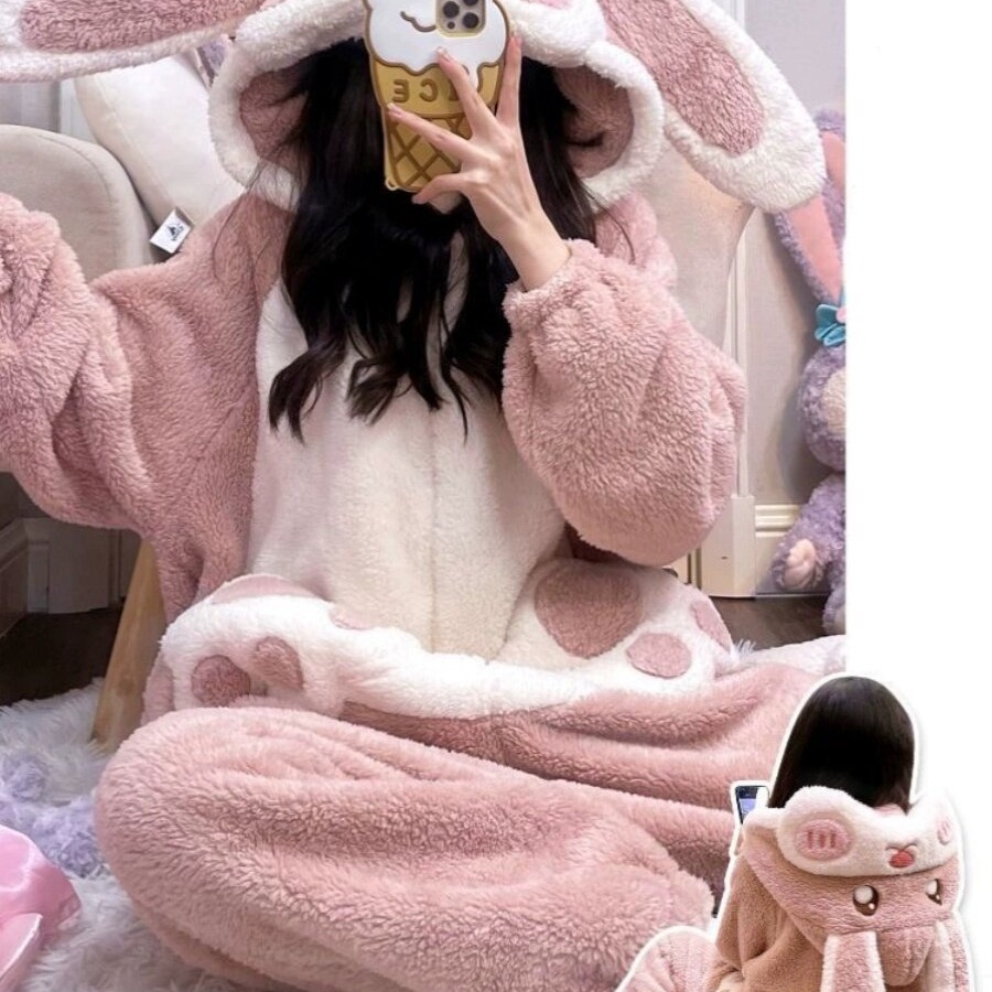 동물 수면 잠옷 실내복 겨울 후드 커플잠옷 체육대회 빅사이즈 캐릭터 긴팔 원피스 의상 - 상세 이미지 5