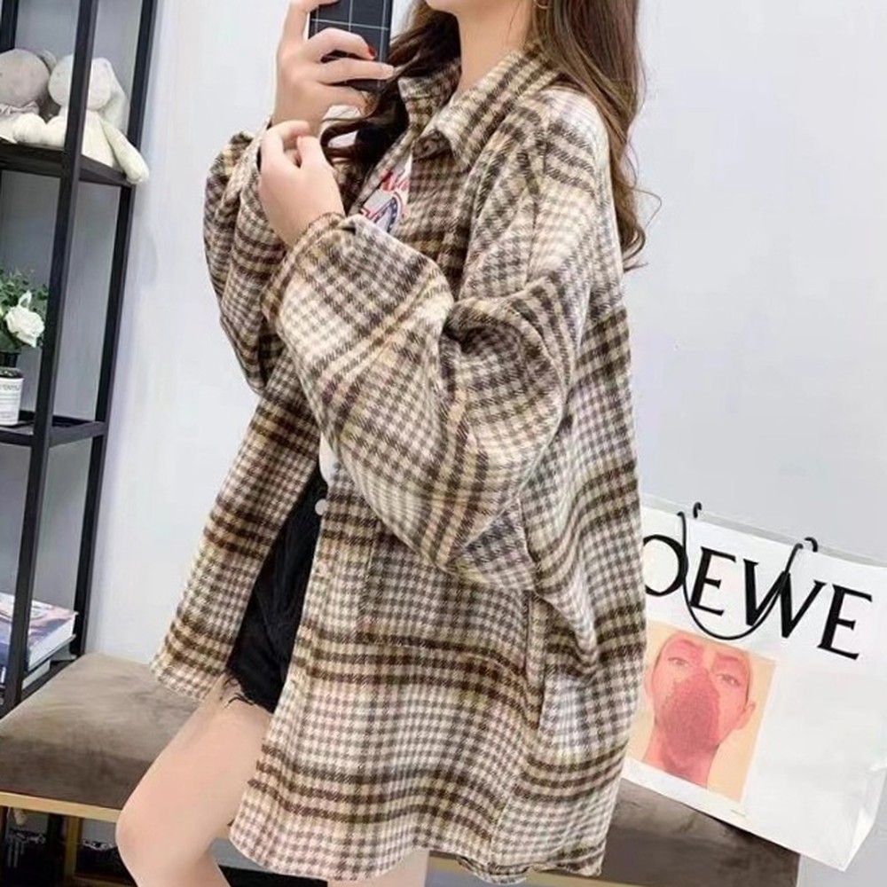 오버핏모직셔츠 체크패턴데일리룩 모직체크셔츠 루즈핏캐주얼룩간절기템유니섹스패션 - 상품 이미지