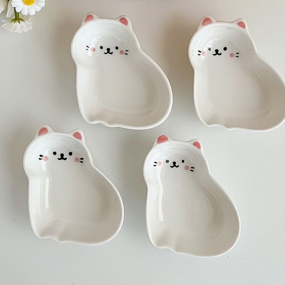 꼬마고양이혼밥용소스볼 도자기식탁꾸미기미니종지 화이트식기소품간장종지 귀여운테이블웨어