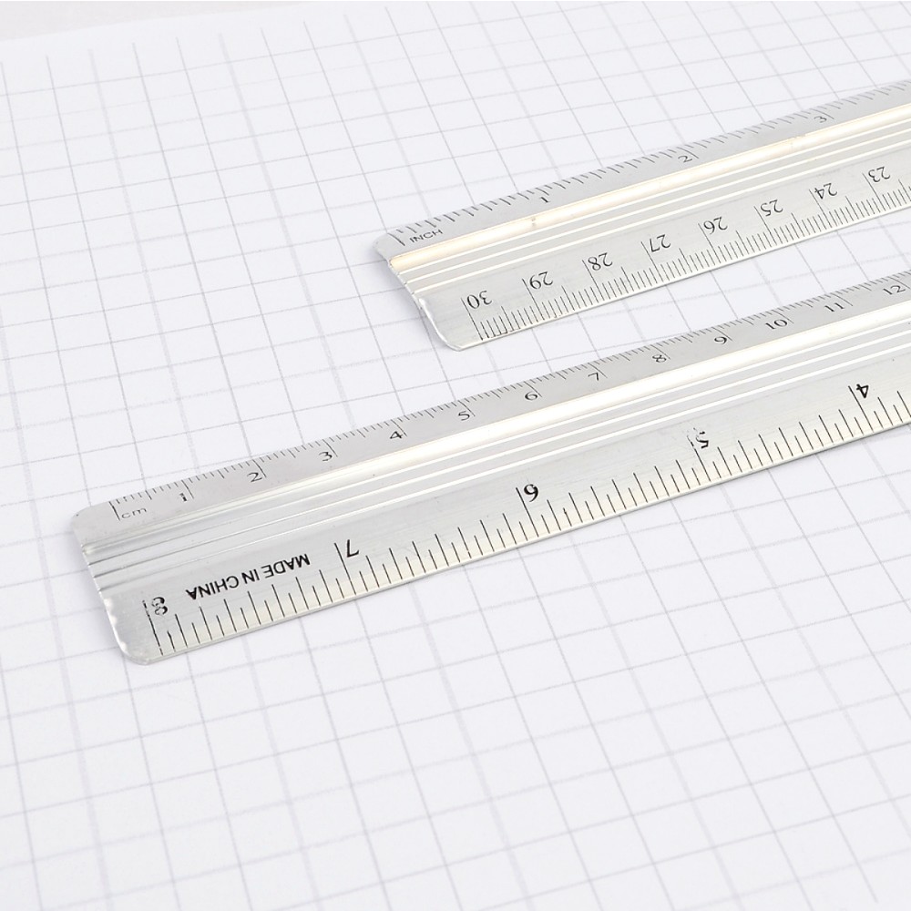 내구성제도용철자 슬림형사무용알루미늄자 눈금표시학습용금속자 정확한 20cm 30cm 20cm - 상품 이미지