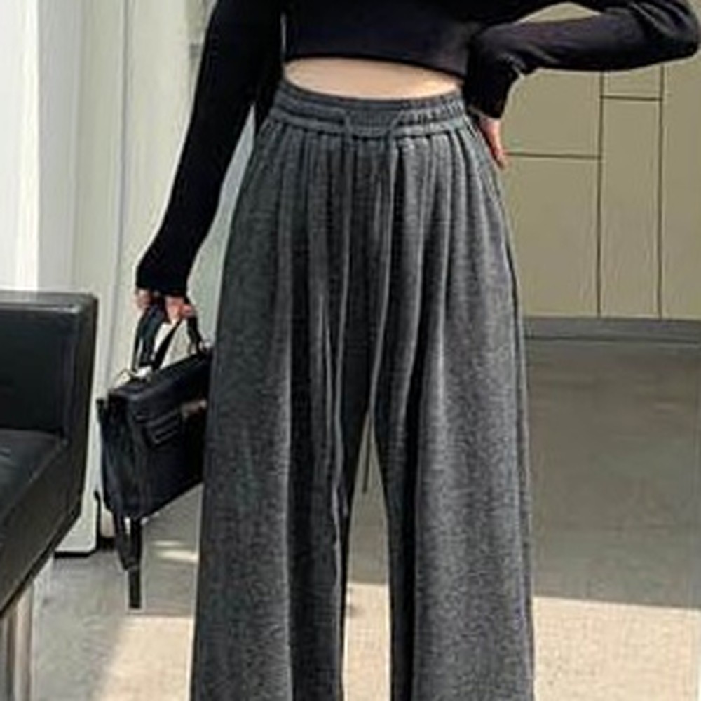 루즈핏겨울코디벨벳바지 와이드핏데일리룩롱팬츠 벨벳안감와이드팬츠 롱기장보온성루즈핏바지 - 상품 이미지