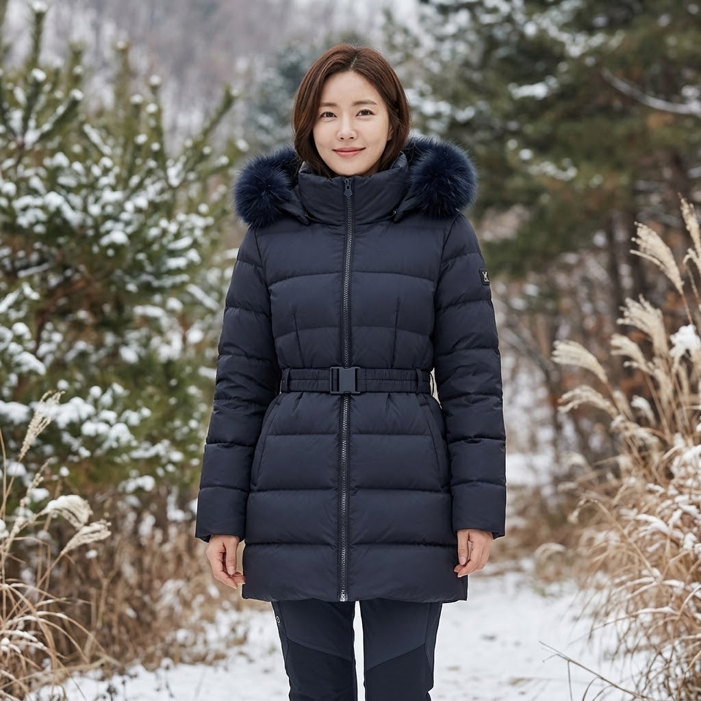 MILLET 밀레 여성 겨울 아웃도어 폭스퍼 벨티드 프리미엄 구스다운 패딩점퍼 - 상품 이미지