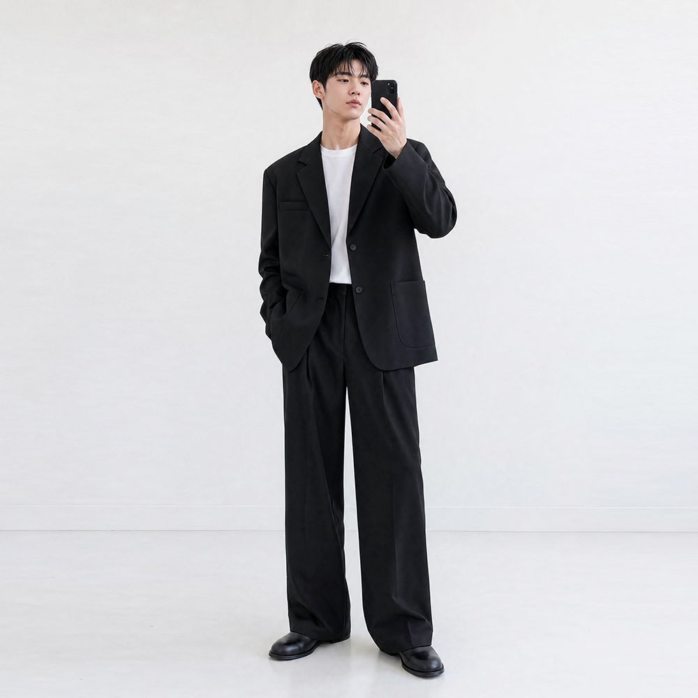 남자 라타 봄 가을 캐주얼 와이드 정장 셋업 세트 - 상품 이미지