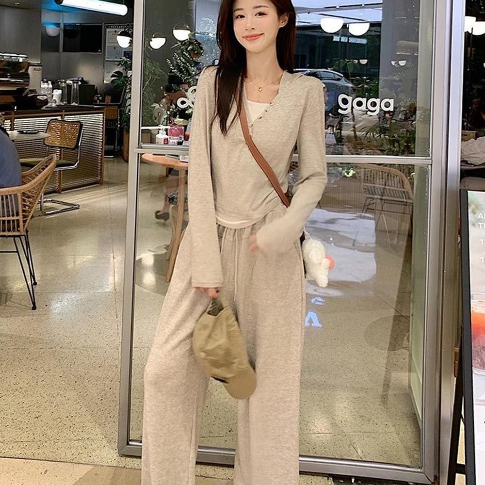 밴딩팬츠애슬레저룩후드셋업 편안한핏데일리웨어투피스세트 데일리룩홈웨어트레이닝세트 캐주얼룩 - 상품 이미지