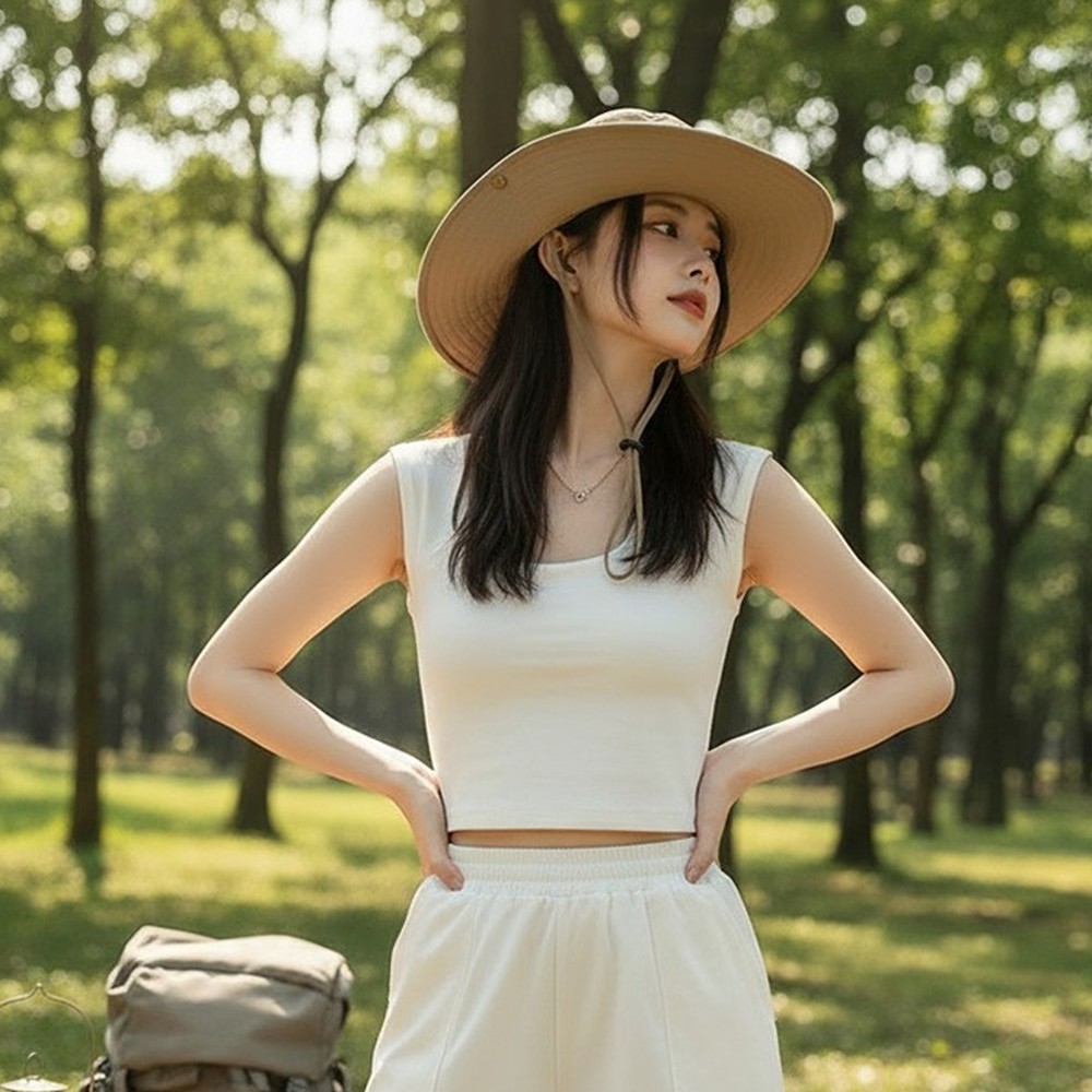 통기성캠핑용등산모자 턱끈낚시용 스냅버튼야외활동카우보이모자 경량활동성와이드챙 - 상품 이미지