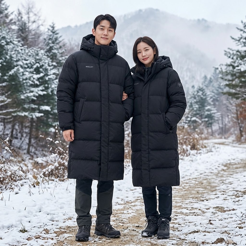 MILLET 밀레 남녀공용 아웃도어 덕다운 벤치파카 롱패딩 점퍼 - 상품 이미지