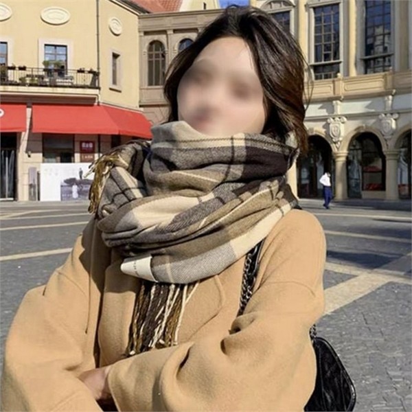 클래식 여성 체크 머플러 포근한 여성 캐시미어 머플러 데일리 따뜻한 - 상품 이미지