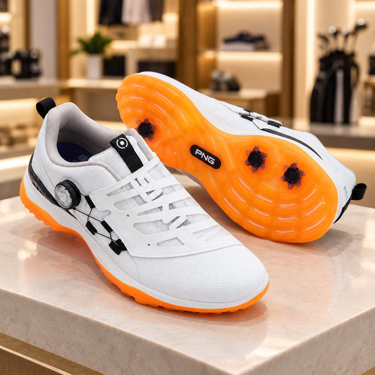 핑 블레이드솔 보아 남성 골프화 화이트 오렌지 621-4192501
