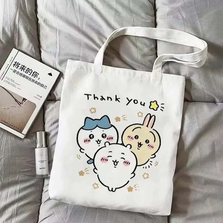 치이카와 먼작귀 캔버스 에코백 토트백 숄더백 학생 가방 하치와레 우사기 - 상품 이미지