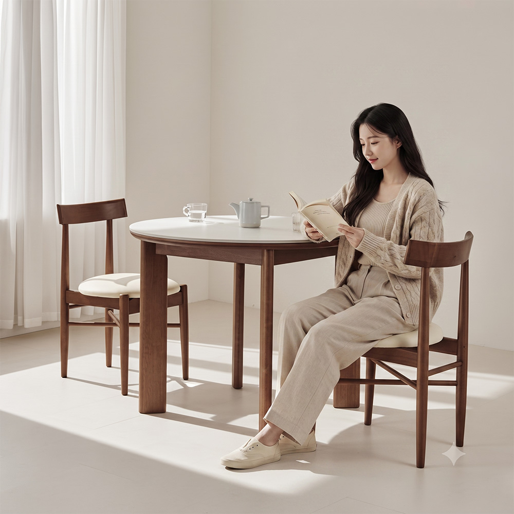 이노센트 플랫 원형 1000 세라믹 2인 4인 원목 식탁 테이블 이미지 3