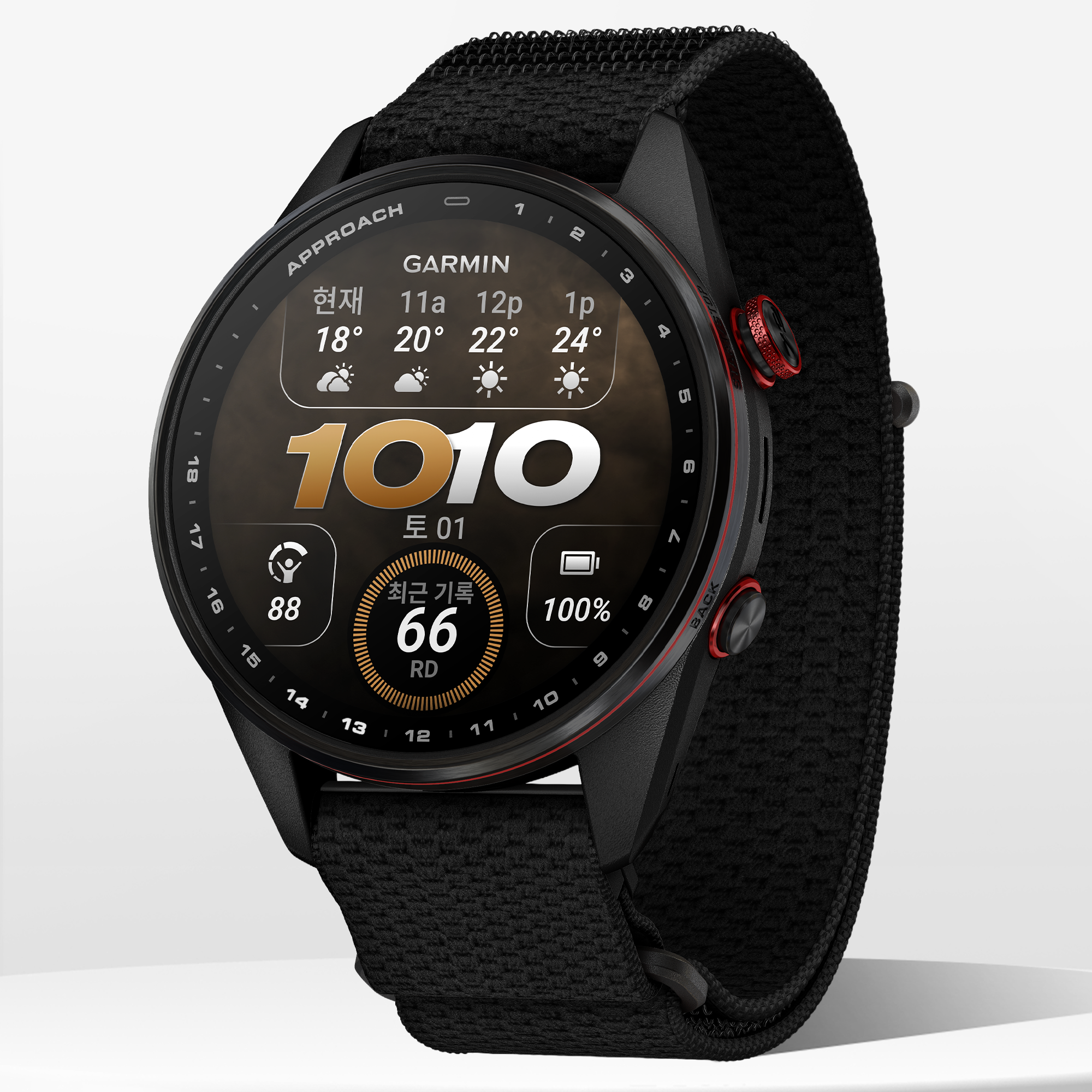 가민 어프로치 S72 골프 GPS 스마트워치 카본 그레이/레드, 47mm - 상품 이미지