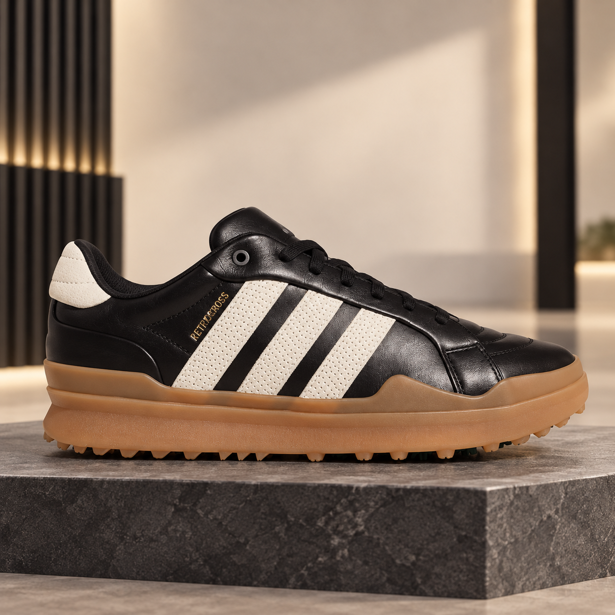 아디다스 레트로크로스 그립모어 남성 방수 가죽 골프화 블랙 화이트 JR1900