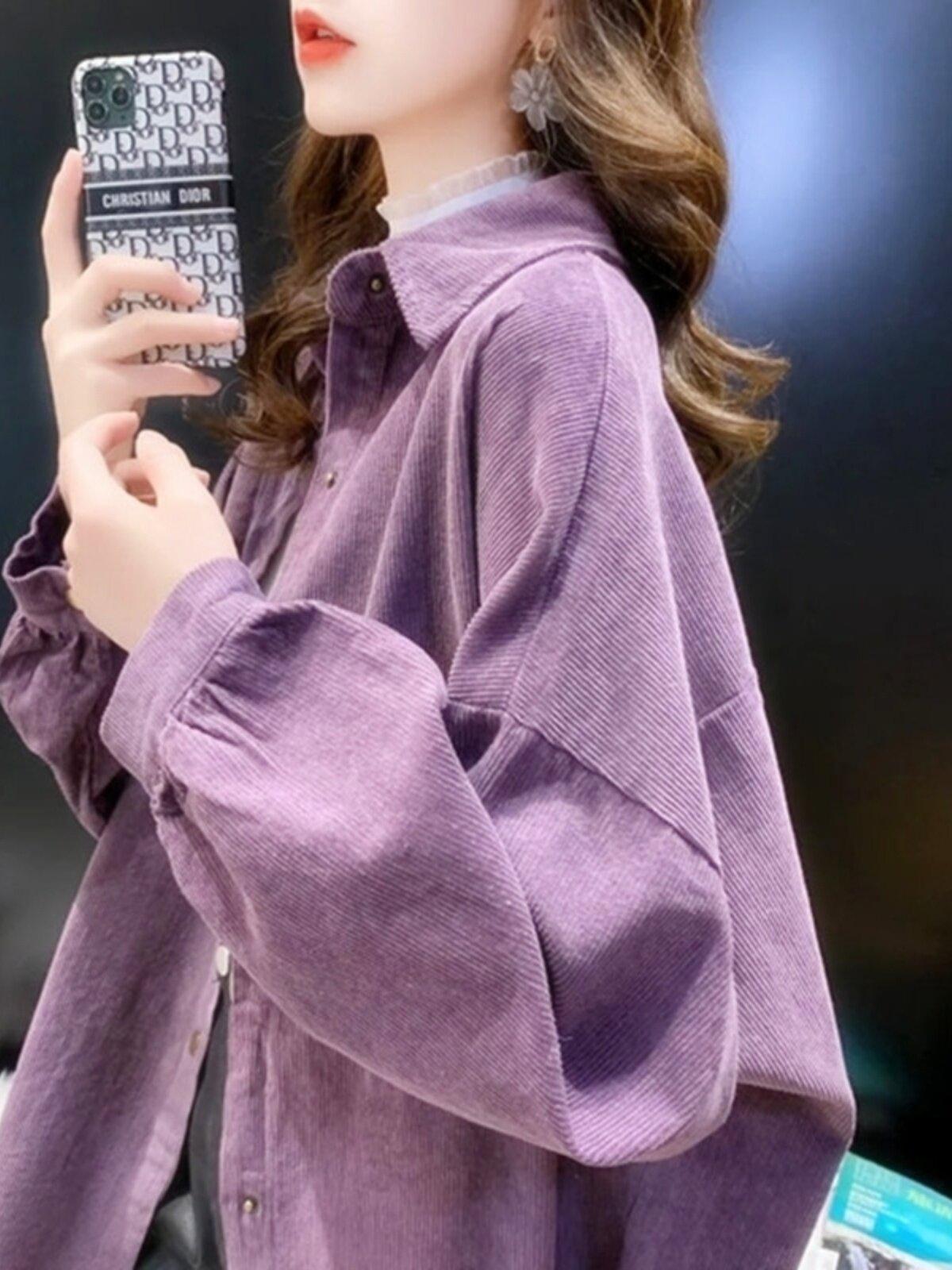 퍼플 코듀로이 루즈핏 긴팔 셔츠 - 상세 이미지 5
