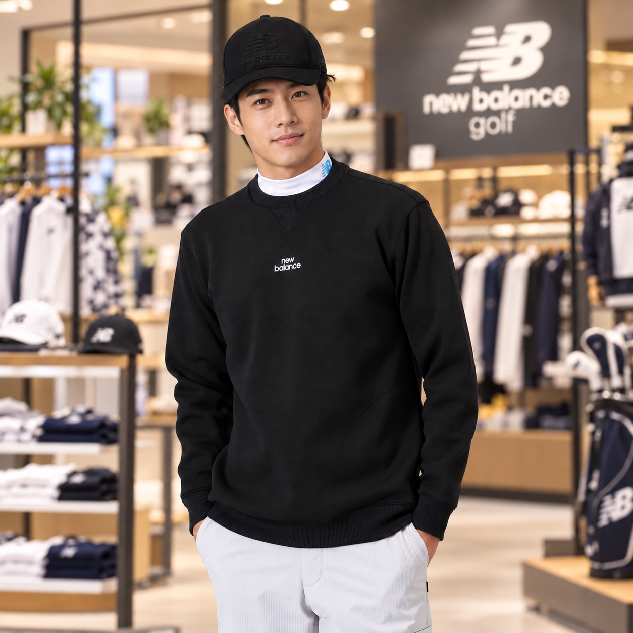 뉴발란스 골프 남성 빅로고 라운드 맨투맨 블랙