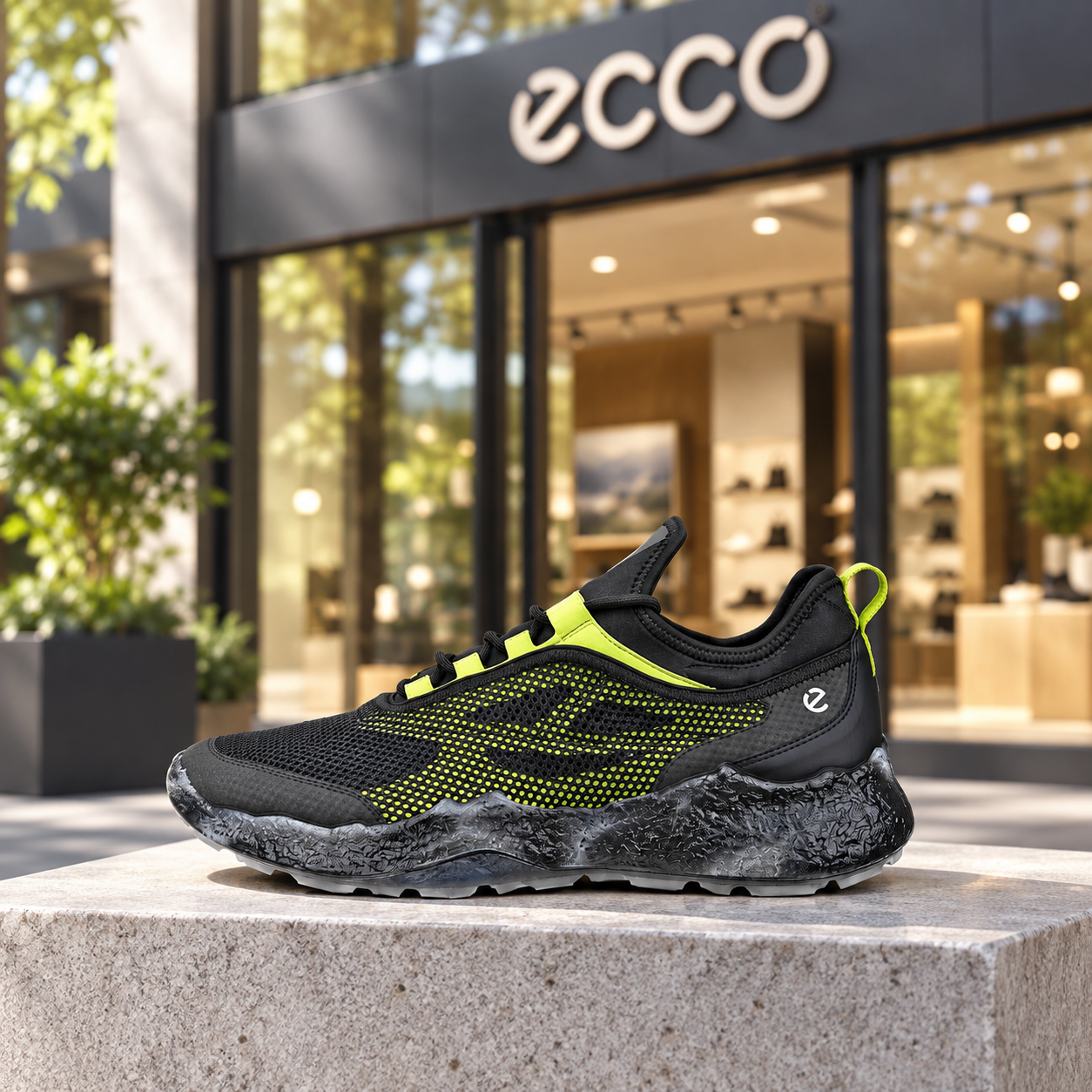 에코 바이옴 H5 남성 메쉬 스파이크리스 골프화 블랙 라임