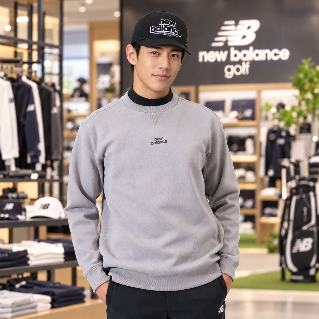 뉴발란스 골프 남성 빅로고 라운드 맨투맨 그레이