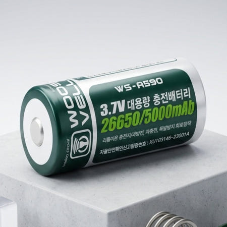 제이제이몰협력사 제이제이 <b>26650</b>리튬이온 충전<b>배터리</b> 5000mAh 1개 리튬이온충전지 대용량<b>배터리</b>